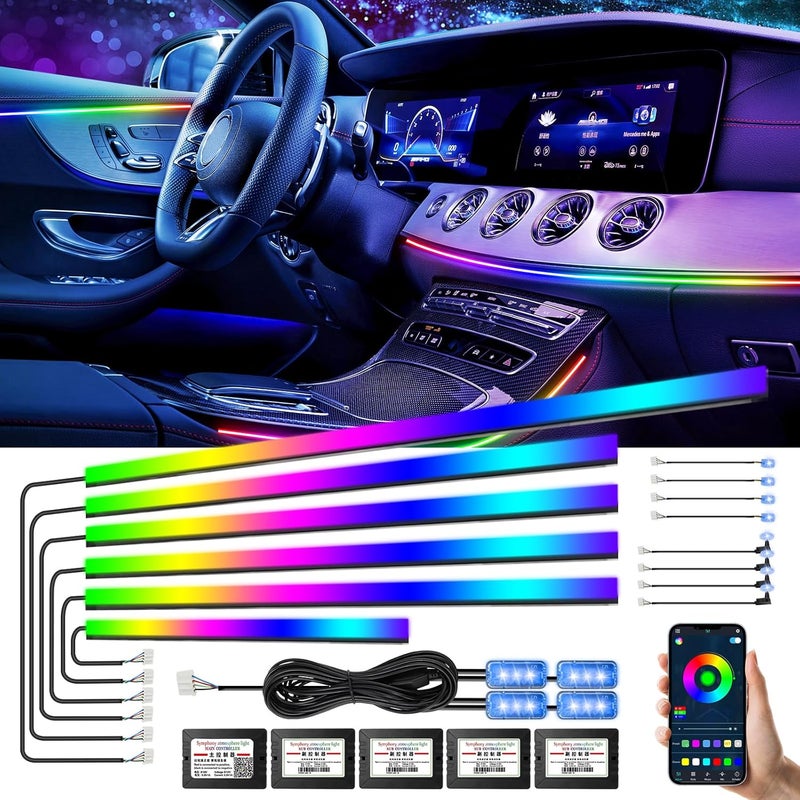 Amki Acrylic Interior Car LED Strip Light, Car Neon Light with APP Control,16 Million Dreamcolor Sound Activated Car Accessories Car Ambient Light Kit with RGB 18 in 1 and 213 Modes 175 inches 593 LED - Image 1